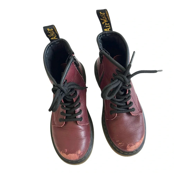 Dr. Martens Kids Boy Girl 1460 smooth leather cherry red 8 eyelets boots size 13 - Picture 2 of 7